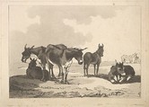 A Group of Five Donkeys, Three Standing, Two Lying, Thomas Rowlandson  British, Soft-ground etching and aquatint