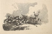 Hounds Hunting a Stag, Thomas Rowlandson  British, Etching
