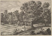 Pigherder and Cowherd Conversing in a Clearing, Wenceslaus Hollar Bohemian, Etching, state cannot be determined due to trimming of sheet