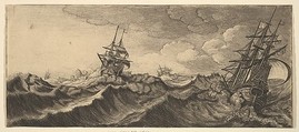 Warship in the Trough of a Wave, Wenceslaus Hollar  Bohemian, Etching, third state of three