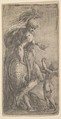 Mars standing at the left leaning on a shield, Cupid at the right, Andrea Schiavone (Andrea Meldola) Italian, Etching