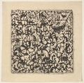 Square Blackwork Design in Silhouette Style with Schweifwerk and Grotesque Figures, Esaias von Hulsen  Netherlandish, Blackwork