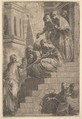 Christ addressing a group of women seated and standing on steps, Andrea Schiavone (Andrea Meldola) Italian, Etching