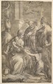 Various Saints Witnessing John the Baptist's Homage to the Infant Christ, Andrea Schiavone (Andrea Meldola) Italian, Etching