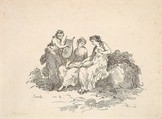 Harmony – Two Nymphs Singing, Another Playing a Lyre, Thomas Rowlandson British, Etching