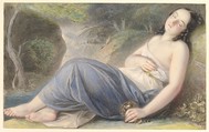 Psyche Asleep in a Landscape, Karl Joseph Aloys Agricola  Austrian, Watercolor, white gouache, over graphite