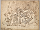 Oedipus at Colonus, Cursing his Son Polynices, Henry Fuseli Swiss, Pen and brown ink, brush and gray wash, traces of black chalk underdrawing