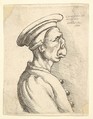 Bust of a man with a flat nose and protruding mouth, wearing flat cap and buttoned coat in profile to right, Wenceslaus Hollar  Bohemian, Etching; only state