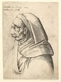 Bust of a man with a small turned-up nose and very high upper lip, wearing hood, in profile to the left, Wenceslaus Hollar Bohemian, Etching; only state