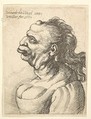 Bust of a woman wearing low-cut dress, with protruding lipd, growth on her forehead, prominent breast,  long flowing hair down her back, in profile to left., Wenceslaus Hollar  Bohemian, Etching; only state