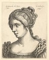 Bust of a woman looking downwards towards left with elaborately decorated hair, Wenceslaus Hollar  Bohemian, Etching; only state