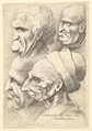 Four grotesque heads in profile to left, Wenceslaus Hollar  Bohemian, Etching; only state