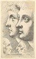 Two youths in profile to left with two grotesque heads facing each other below, Wenceslaus Hollar  Bohemian, Etching; only state