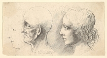 Three profile heads, one in outline only, Wenceslaus Hollar  Bohemian, Etching, first state of two