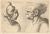 Two deformed heads facing inwards, Wenceslaus Hollar (Bohemian, Prague 1607–1677 London), Etching; second state of two
