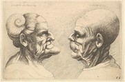 Two deformed heads facing each other, Wenceslaus Hollar (Bohemian, Prague 1607–1677 London), Etching; second state of two