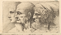 Row of three heads in profile to left, Wenceslaus Hollar (Bohemian, Prague 1607–1677 London), Etching; second state of two