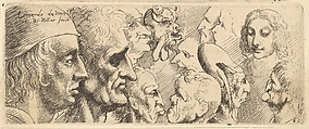 A variety of heads, Wenceslaus Hollar (Bohemian, Prague 1607–1677 London), Etching; second state of two