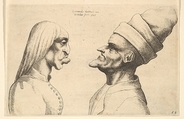 Two deformed heads facing each other, Wenceslaus Hollar (Bohemian, Prague 1607–1677 London), Etching; third state of three