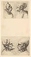 Two deformed heads facing each other, Wenceslaus Hollar (Bohemian, Prague 1607–1677 London), Etching; second state of two