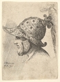 Helmeted head, Francis Place British, Etching; copy in reverse by Francis Place