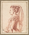 A Young Woman of Frascati, Jacques Louis David (French, Paris 1748–1825 Brussels), Red chalk; framing lines in pen and brown ink, irregularly cut