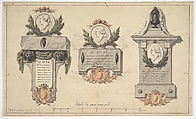 Three Designs for a Funerary Monument or Epitaph, Jean Michel Moreau le Jeune French, Pen and ink, watercolor over graphite