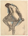 Bather Sponging Her Knee, Edgar Degas (French, Paris 1834–1917 Paris), Charcoal, pastel, and gray wash on off-white laid paper