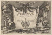 Titlepage with hounds and hunting equipment, Wenceslaus Hollar  Bohemian, Etching; third state of six