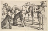 Six Hounds, Wenceslaus Hollar Bohemian, Etching; only state