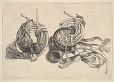 Five hunting horns, Wenceslaus Hollar Bohemian, Etching; only state