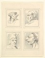 Four Heads (from Characaturas by Leonardo da Vinci, from Drawings by Wincelslaus Hollar, out of the Portland Museum), Wenceslaus Hollar  Bohemian, Etching