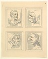 Four Heads (from Characaturas by Leonardo da Vinci, from Drawings by Wincelslaus Hollar, out of the Portland Museum), Wenceslaus Hollar  Bohemian, Etching