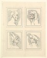 Four Heads (from Characaturas by Leonardo da Vinci, from Drawings by Wincelslaus Hollar, out of the Portland Museum), Wenceslaus Hollar  Bohemian, Etching
