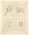 Four Heads (from Characaturas by Leonardo da Vinci, from Drawings by Wincelslaus Hollar, out of the Portland Museum), Wenceslaus Hollar  Bohemian, Etching