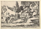 Angels Giving Fruit to the Sleeping Holy Family, from "Episodes from the New Testament", Pierre Brebiette  French, Etching