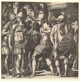Alexander welcoming Thalestris and the Amazons, Master FG  Italian, Engraving