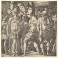 Alexander welcoming Thalestris and the Amazons, Master FG  Italian, Engraving