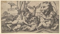 Putti and Lions, Master FG  Italian, Engraving
