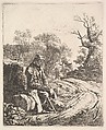An Old Man Sitting on the Roadside, Johann Christoph Erhard  German, Etching; second state