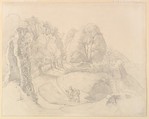 Wayfarers Near a Ruin in a Hilly Landscape, Victor Paul Mohn  German, Graphite