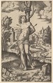 Saint Sebastian tied to a tree and pierced with arrows, Master of the Die Italian, Engraving