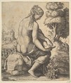 Venus removing a thorn from her foot, Master of the Die Italian, Engraving