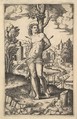 Saint Sebastian tied to a tree pierced by arrows, Master of the Die Italian, Engraving