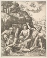 River gods consoling Peneus for the Loss of his Daughter, Daphne from 'The Story of Apollo and Daphne', Master of the Die Italian, Engraving