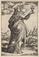 The Magdalene standing facing right, jar held in her raised right hand, Master of the Die Italian, Engraving