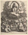 The Assumption of the Virgin, below the apostles surround the tomb, Master of the Die  Italian, Engraving