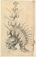 Design for an with Tournament Headdress, Baccio del Bianco (and workshop) Italian, Black ink with gray, green, brown and pink washes