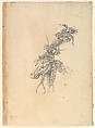 Design for the Headdress of a Horse Crowned by a Small Dragon, Baccio del Bianco (and workshop) Italian, Blank ink and gray washes, heightened with silver (?)