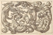 Horizontal Panel Design with a Female Figure and Two Fantastical Creatures Interspersed between Acanthus Rinceaux, Anonymous, Italian, Venetian, 17th century  Italian, Pen and brown ink over leadpoint
